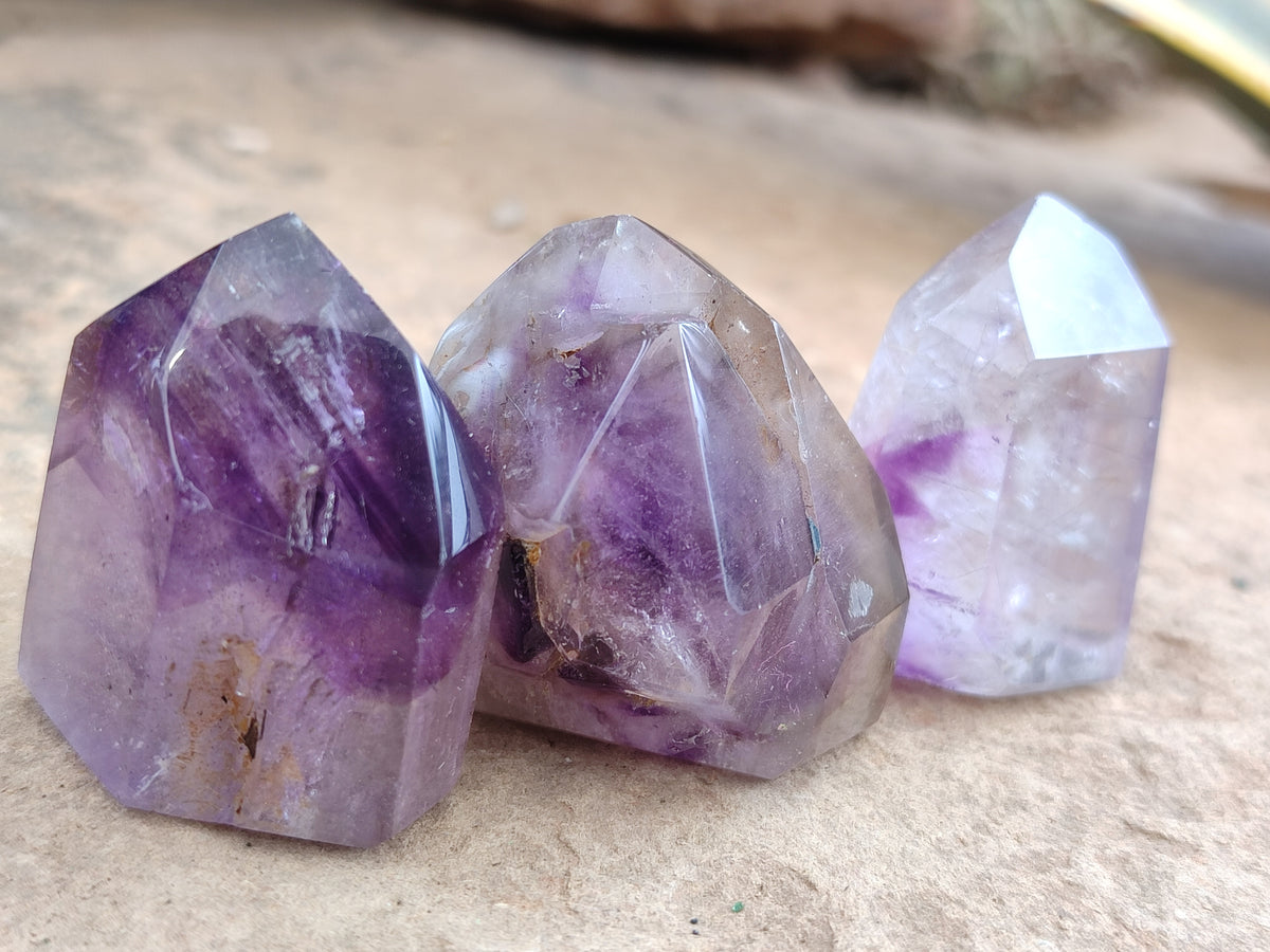 Polished Smokey Amethyst Window Quartz Points x 15 From Akansobe, Madagascar - Toprock Gemstones and Minerals 