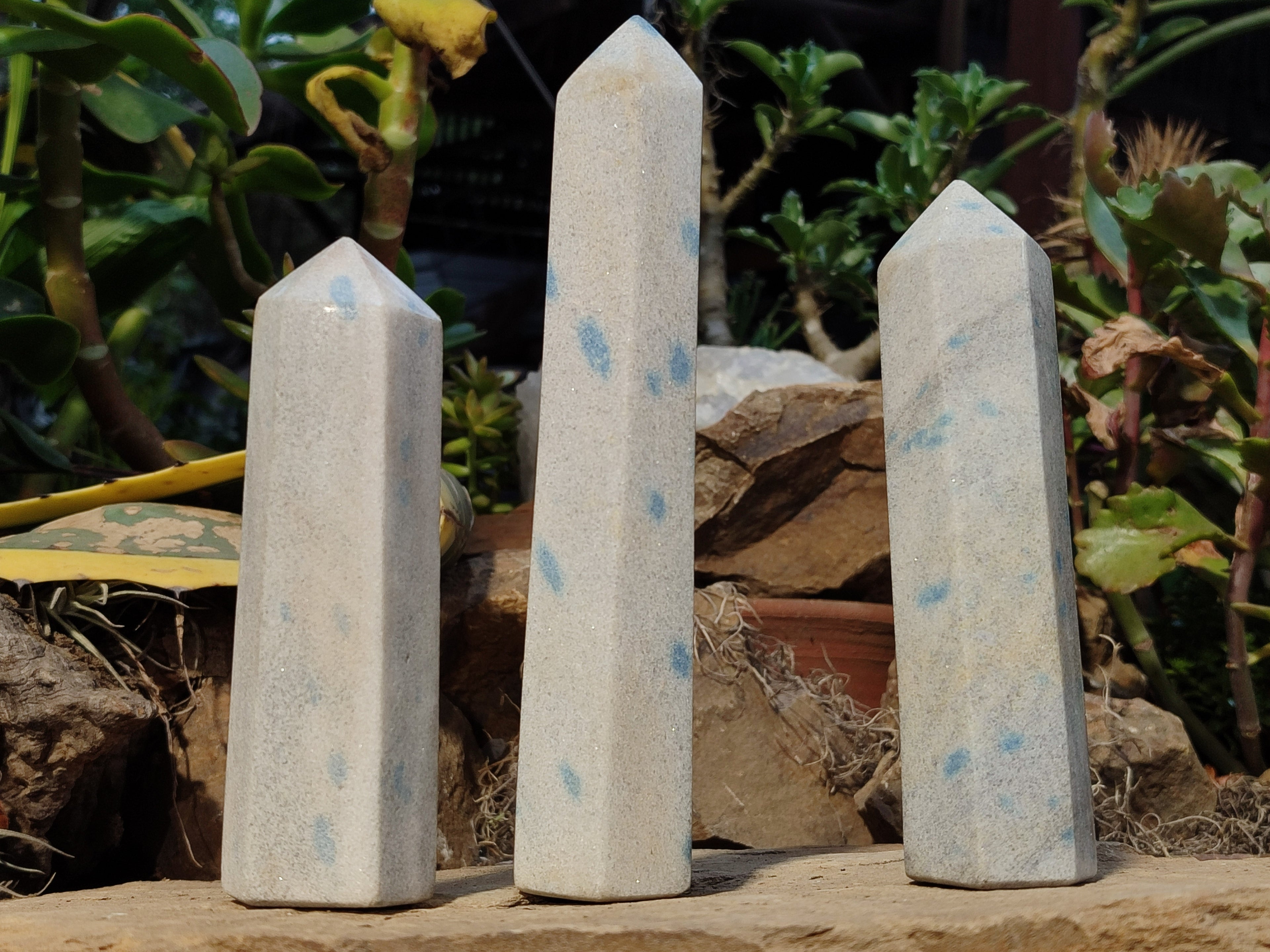 Polished Blue Spinel Spotted Quartz Spheres x 3 From Madagascar - Toprock Gemstones and Minerals 