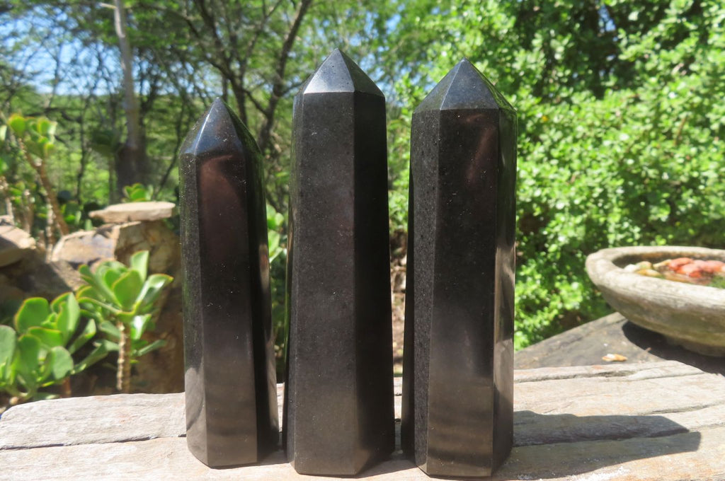 Polished Black Basalt Points x 6 From Antsirabe, Madagascar - Toprock Gemstones and Minerals 