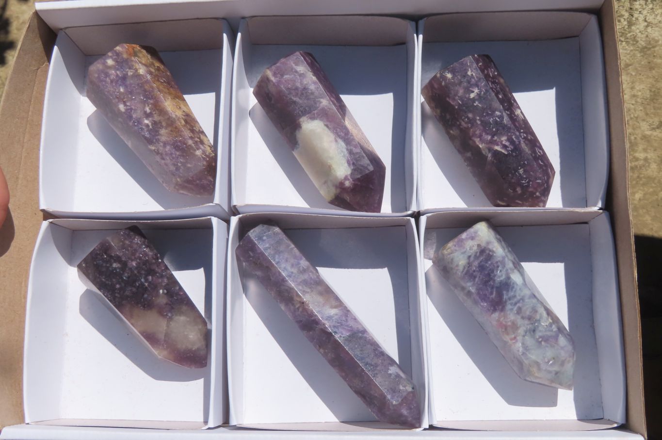 Polished Lepidolite Points x 6 From Ambatondrazaka, Madagascar - Toprock Gemstones and Minerals 