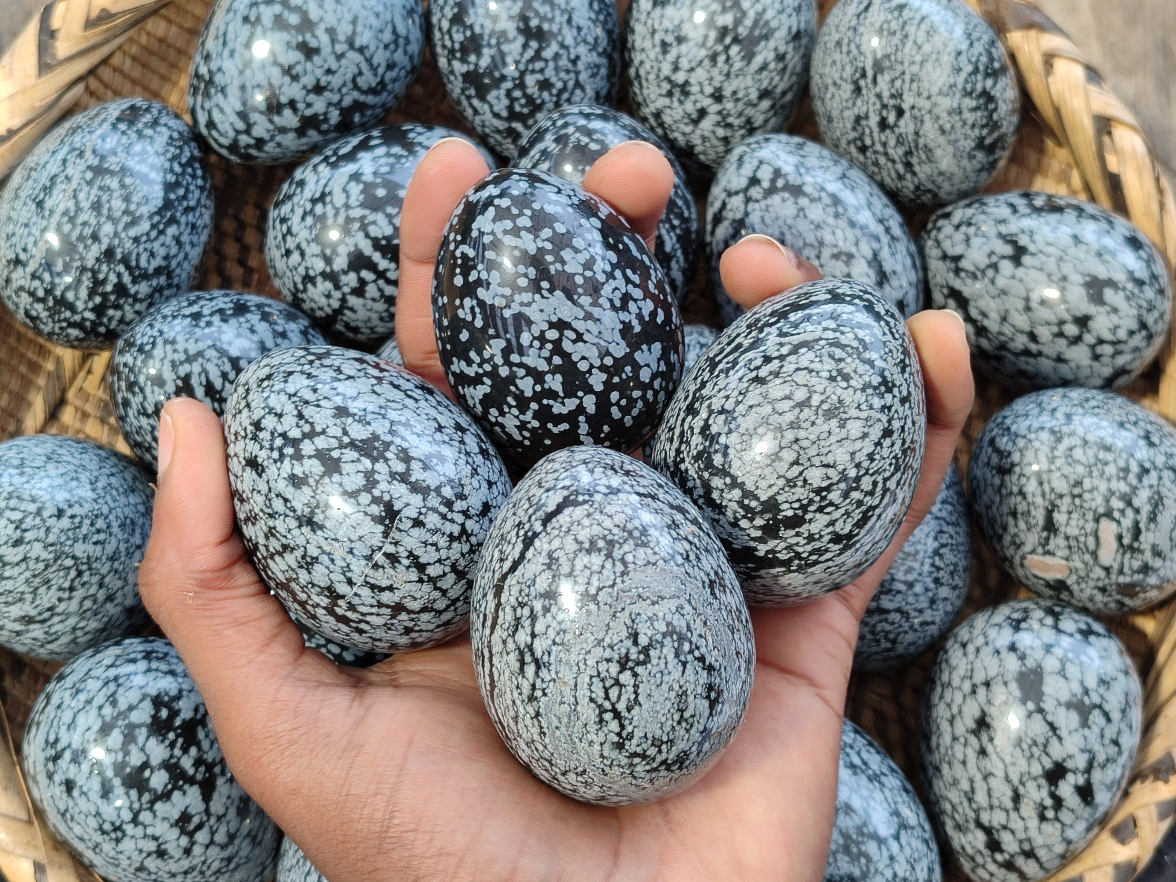 Polished Snowflake Obsidion Gemstone Eggs - Sold Per Item - From Mexico - Toprock Gemstones and Minerals 