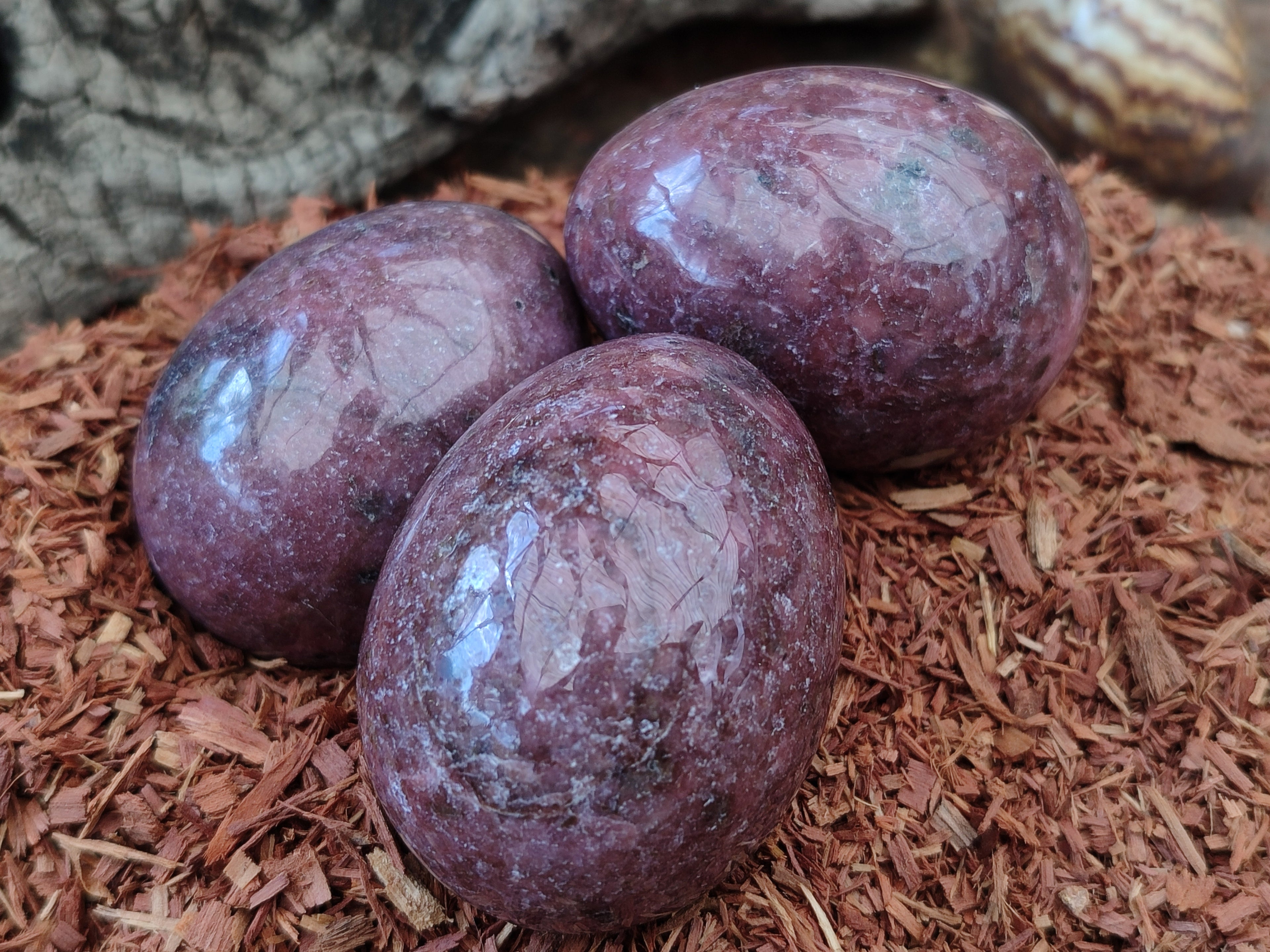 Polished Small Rhodonite Gemstone Eggs - Sold Per Item - From Zimbabwe - Toprock Gemstones and Minerals 