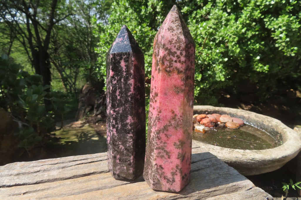 Polished Rhodonite Points x 2 From Ambindavato, Madagascar - Toprock Gemstones and Minerals 