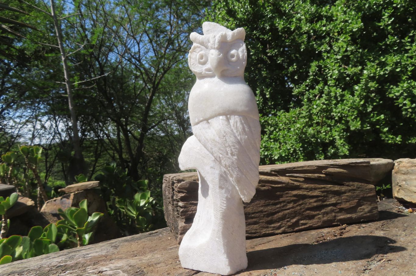 Hand Made White Marble Owl Carving x 1 From Zimbabwe - Toprock Gemstones and Minerals 