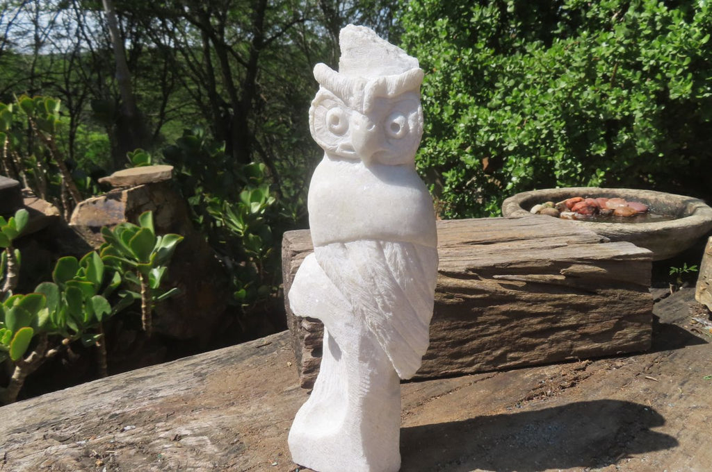 Hand Made White Marble Owl Carving x 1 From Zimbabwe - Toprock Gemstones and Minerals 
