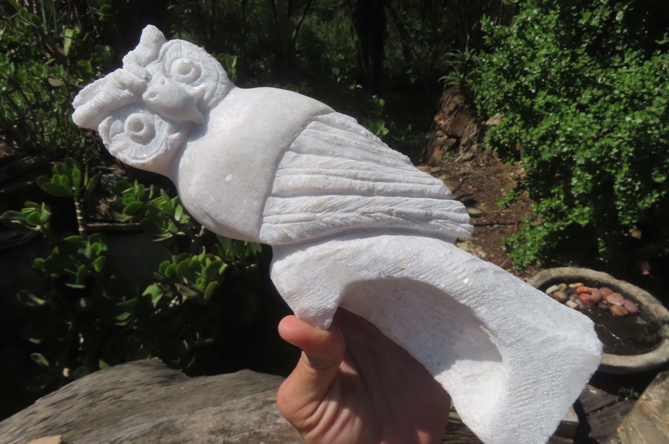 Hand Made White Marble Owl Carving x 1 From Zimbabwe - Toprock Gemstones and Minerals 