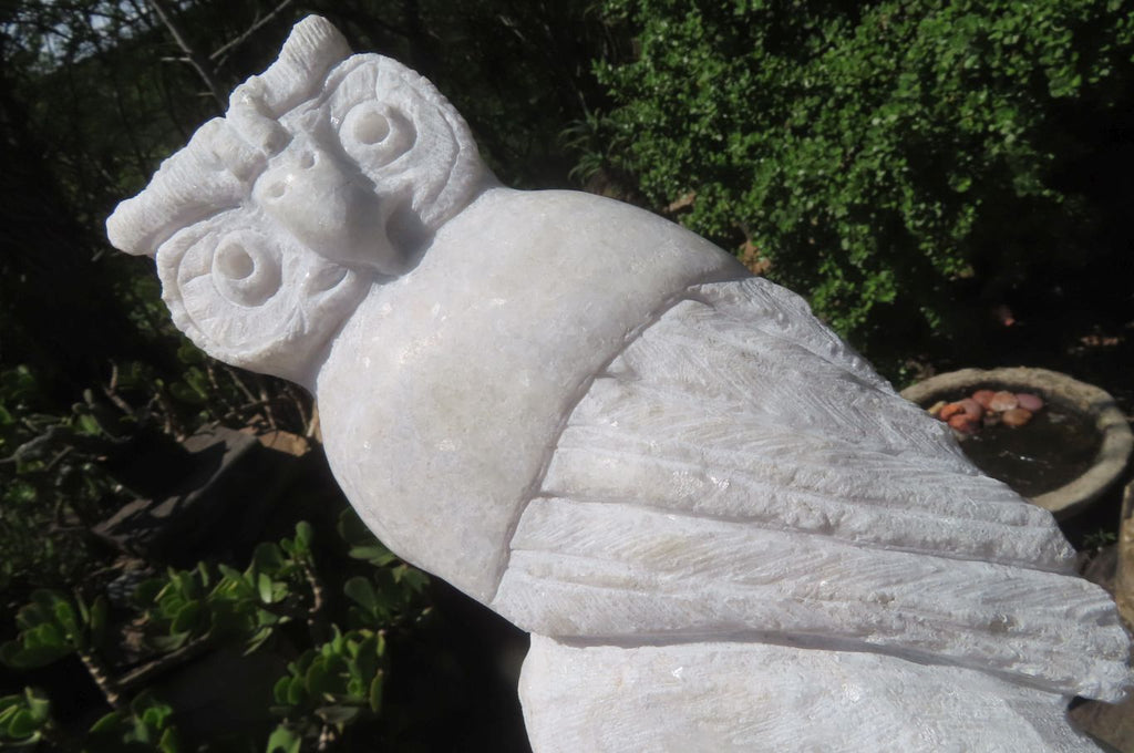 Hand Made White Marble Owl Carving x 1 From Zimbabwe - Toprock Gemstones and Minerals 