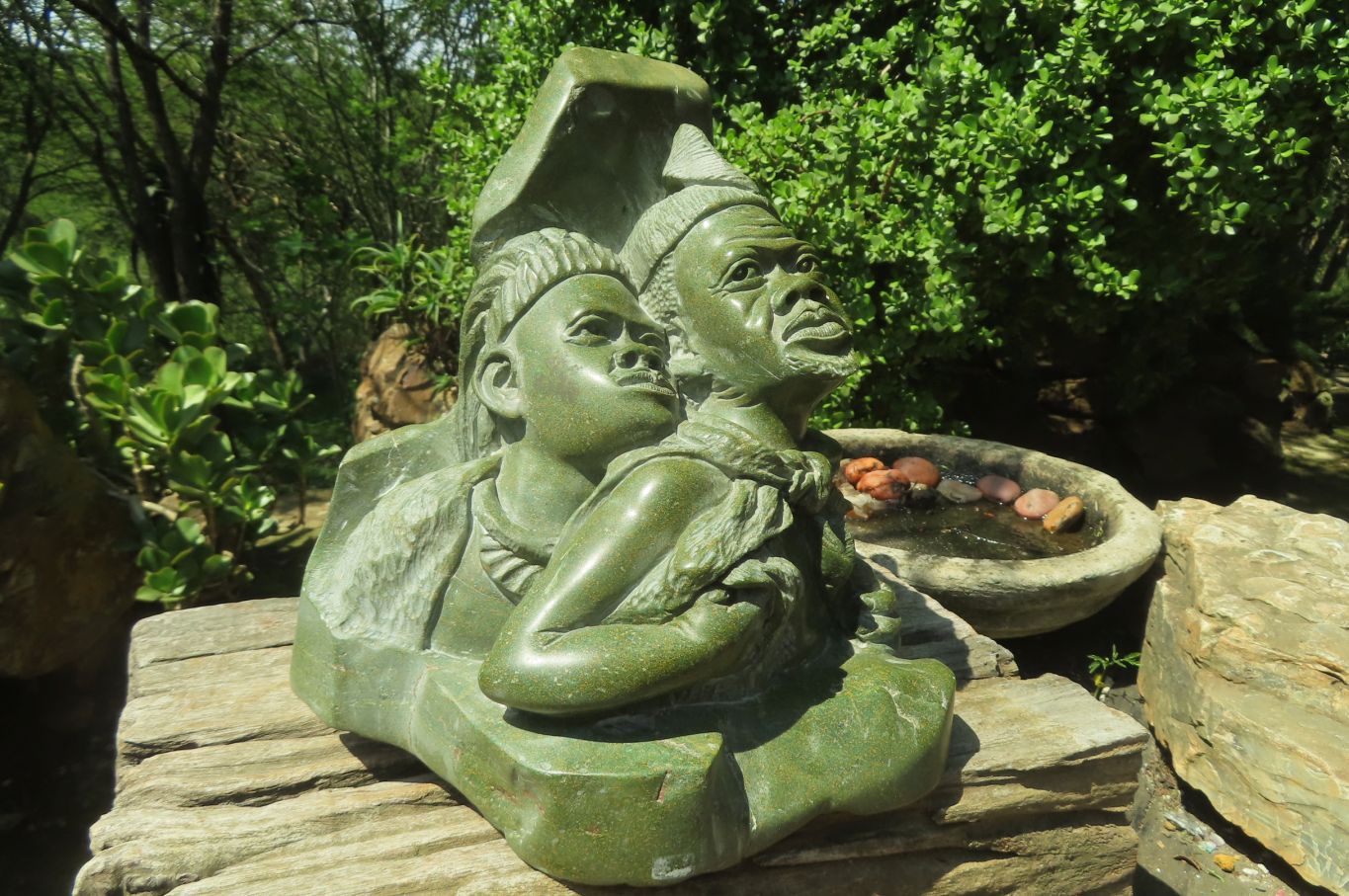 Hand Made Green Verdite African Tribal Couple Sculpture x 1 From Zimbabwe - Toprock Gemstones and Minerals 