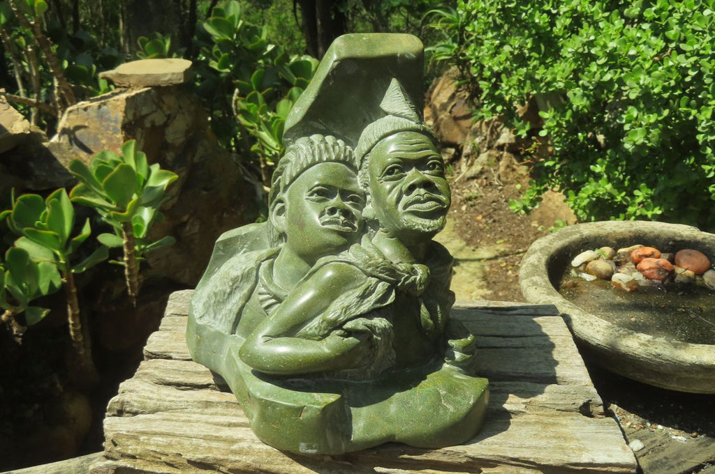 Hand Made Green Verdite African Tribal Couple Sculpture x 1 From Zimbabwe - Toprock Gemstones and Minerals 