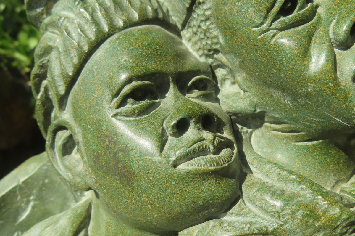 Hand Made Green Verdite African Tribal Couple Sculpture x 1 From Zimbabwe - Toprock Gemstones and Minerals 