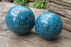 Polished Chrysocolla Conglomerate Spheres x 2 From Congo - Toprock Gemstones and Minerals 