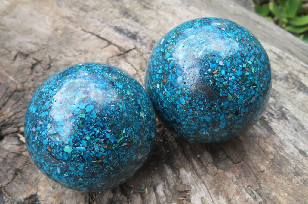 Polished Chrysocolla Conglomerate Spheres x 2 From Congo - Toprock Gemstones and Minerals 