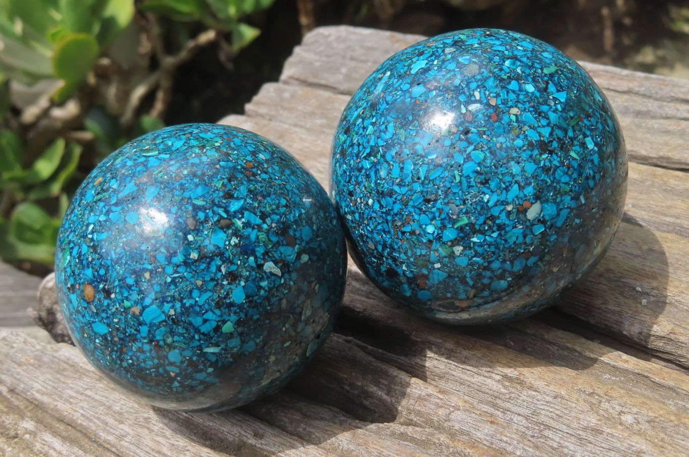 Polished Chrysocolla Conglomerate Spheres x 2 From Congo - Toprock Gemstones and Minerals 