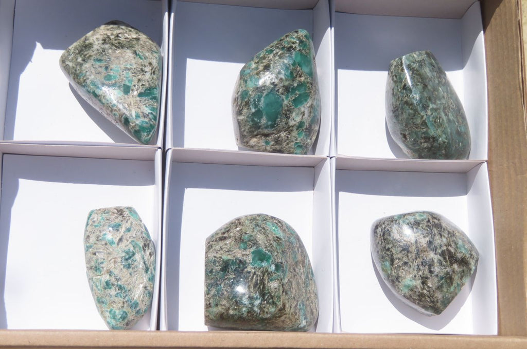 Polished Rare Emerald Mica In Matrix Standing Free Forms x 6 From Mutoko, Zimbabwe - Toprock Gemstones and Minerals 