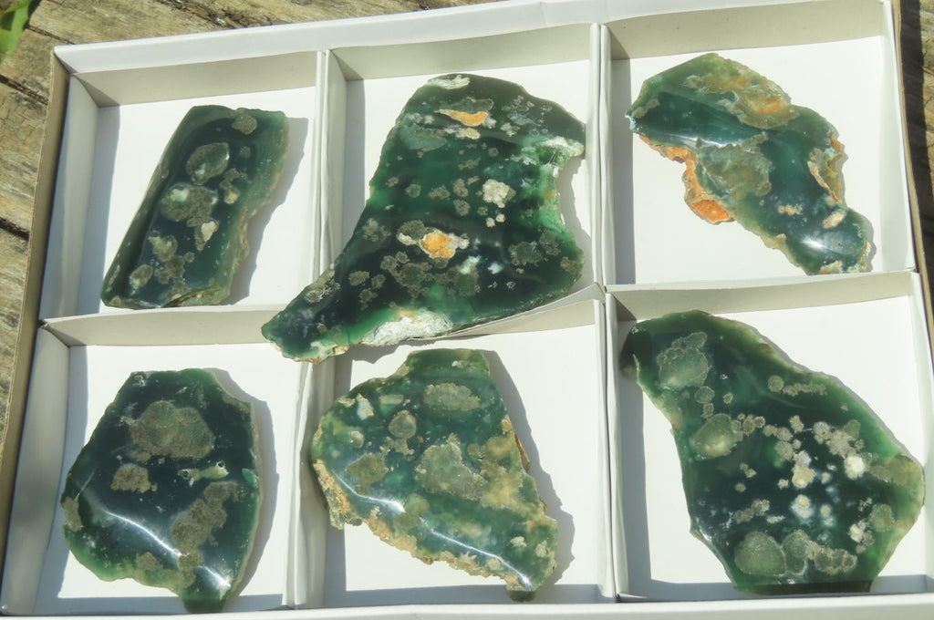 Polished On One Side Emerald Mtorolite Plates x 6 From Mutorashanga, Zimbabwe - Toprock Gemstones and Minerals 