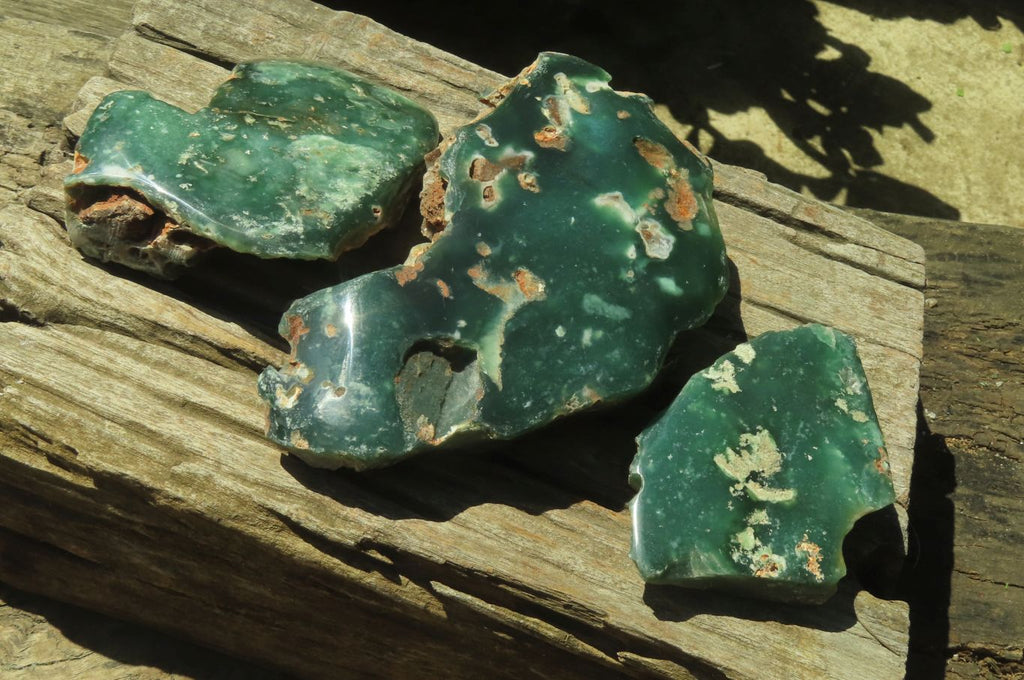 Polished On One Side Emerald Mtorolite Plates x 3 From Mutorashanga, Zimbabwe - Toprock Gemstones and Minerals 
