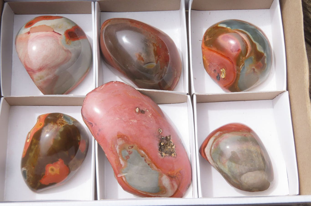 Polished On One Side Polychrome Jasper Nodules x 6 From Mahajanga, Madagascar - Toprock Gemstones and Minerals 