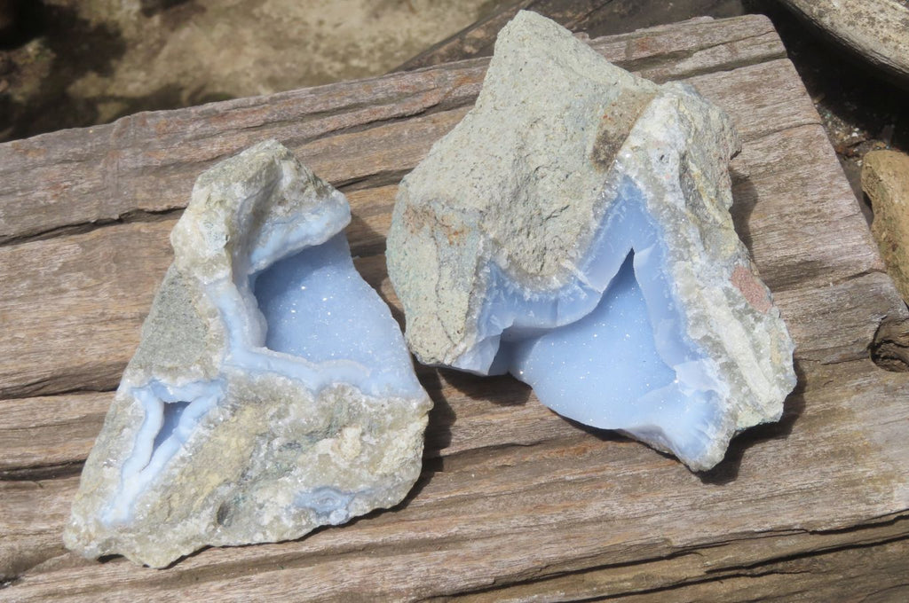 Natural Blue Lace Agate Geode Specimens x 2 From Malawi - Toprock Gemstones and Minerals 