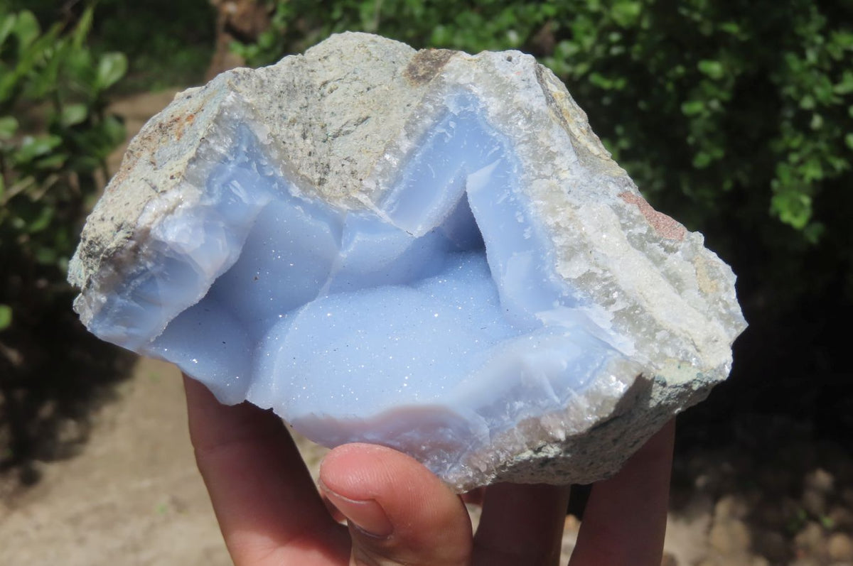 Natural Blue Lace Agate Geode Specimens x 2 From Malawi - Toprock Gemstones and Minerals 