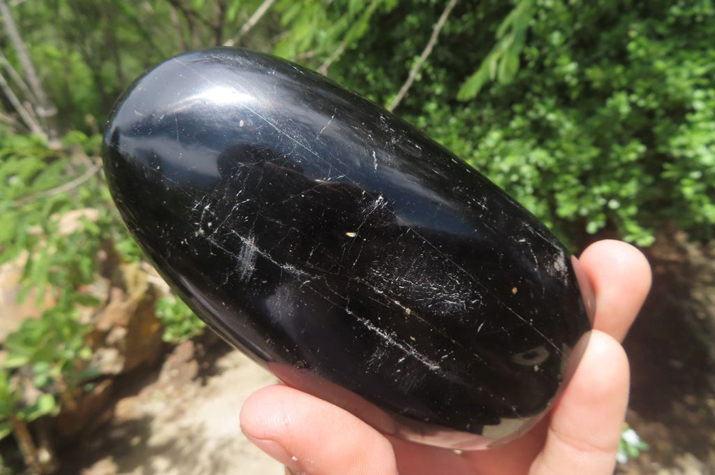 Polished Black Tourmaline Standing Free Forms x 3 From Madagascar - Toprock Gemstones and Minerals 