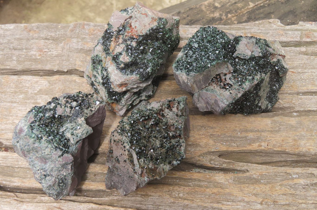 Natural Libethenite Crystals On Dolomite Matrix Specimens x 4 From Shituru, Congo - Toprock Gemstones and Minerals 