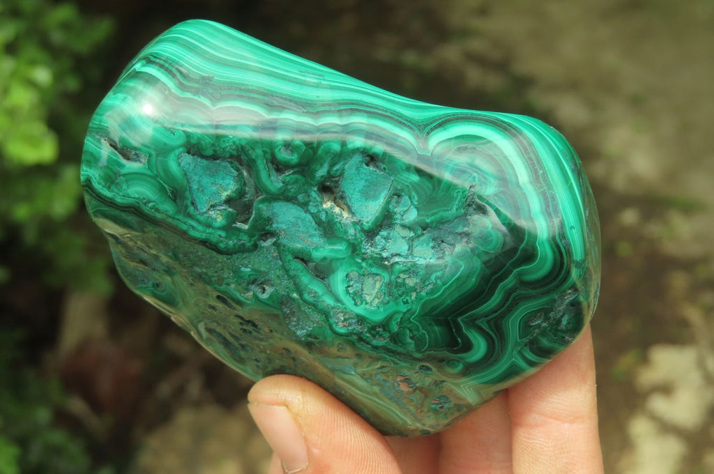 Polished Flower Banded Malachite Free Forms x 3 From Congo - Toprock Gemstones and Minerals 