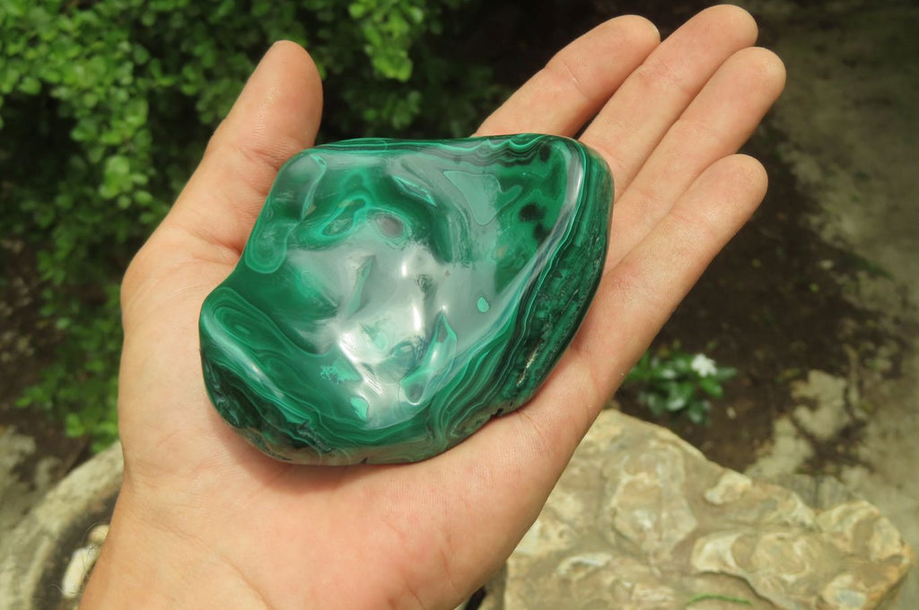 Polished Flower Banded Malachite Free Forms x 3 From Congo - Toprock Gemstones and Minerals 