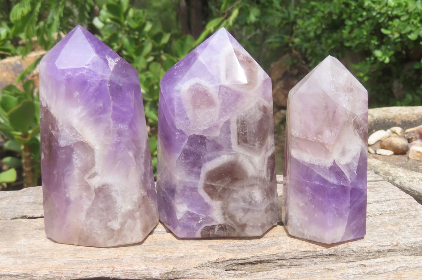 Polished Chevron Amethyst Points x 3 From Madagascar - Toprock Gemstones and Minerals 