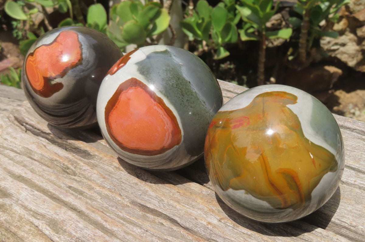 Polished Polychrome Jasper Spheres x 3 From Madagascar - Toprock Gemstones and Minerals 