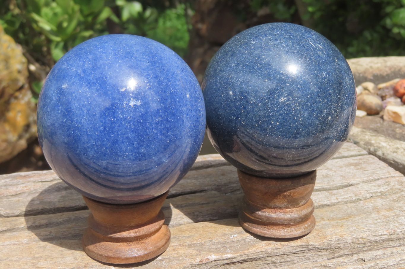 Polished Lazulite Spheres x 2 From Madagascar - Toprock Gemstones and Minerals 