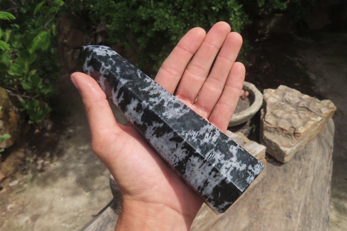 Polished Gabbro / Merlinite Points x 2 From Madagascar - Toprock Gemstones and Minerals 