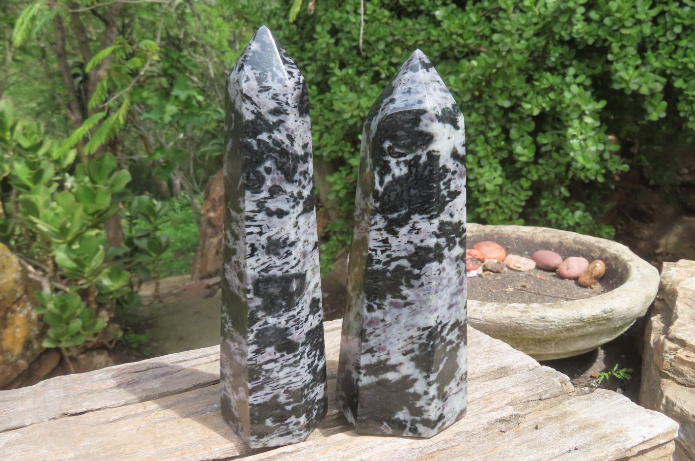 Polished Gabbro / Merlinite Points x 2 From Madagascar - Toprock Gemstones and Minerals 