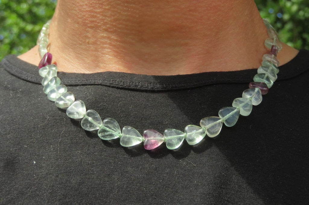 Polished Green and Purple Fluorite Gemstone Heart Necklace - Sold Per Item - From Namibia - Toprock Gemstones and Minerals 