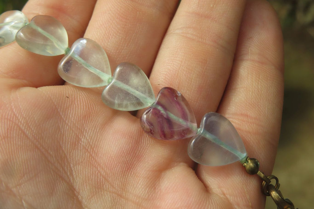 Polished Green and Purple Fluorite Gemstone Heart Necklace - Sold Per Item - From Namibia - Toprock Gemstones and Minerals 