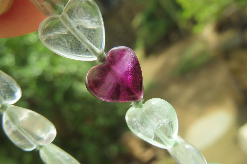 Polished Green and Purple Fluorite Gemstone Heart Necklace - Sold Per Item - From Namibia - Toprock Gemstones and Minerals 
