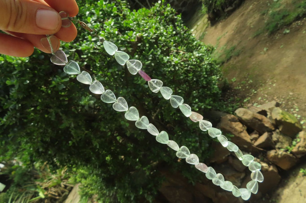 Polished Green and Purple Fluorite Gemstone Heart Necklace - Sold Per Item - From Namibia - Toprock Gemstones and Minerals 