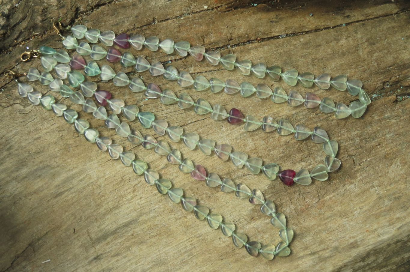 Polished Green and Purple Fluorite Gemstone Heart Necklace - Sold Per Item - From Namibia - Toprock Gemstones and Minerals 