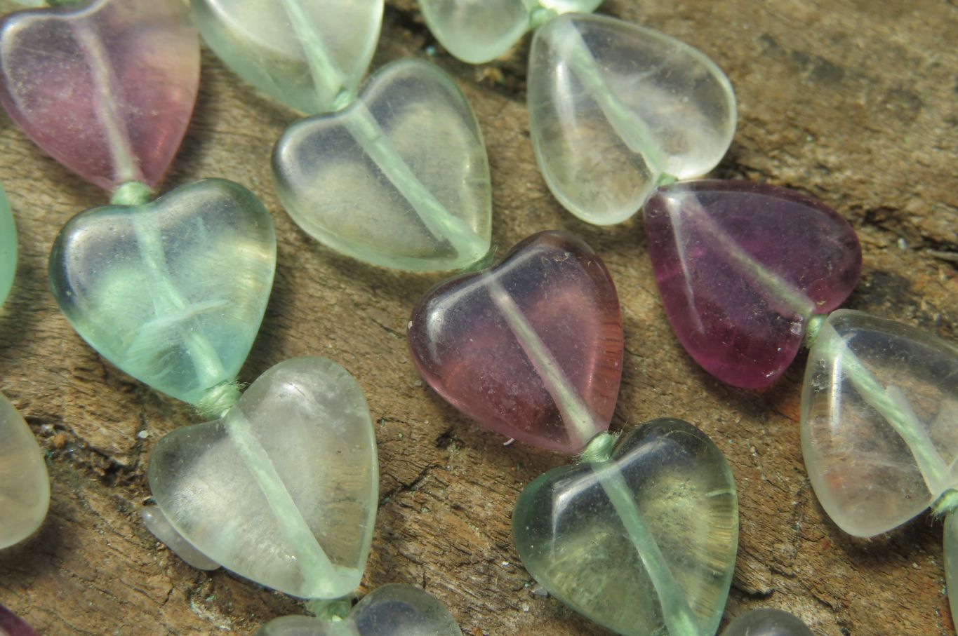 Polished Green and Purple Fluorite Gemstone Heart Necklace - Sold Per Item - From Namibia - Toprock Gemstones and Minerals 