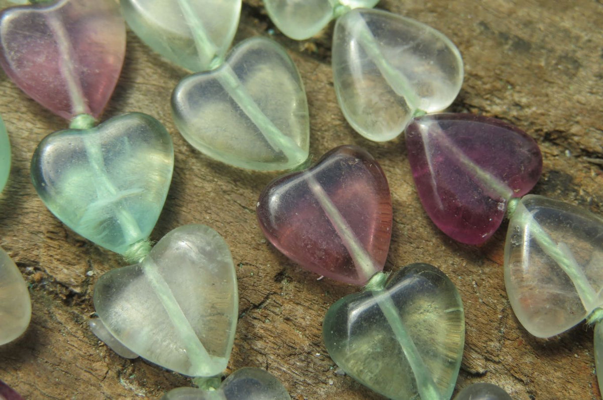 Polished Green and Purple Fluorite Gemstone Heart Necklace - Sold Per Item - From Namibia - Toprock Gemstones and Minerals 