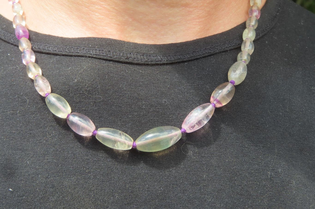 Polished Rainbow Fluorite Rice Shaped Beaded Necklace - Sold Per Item - From Namibia - Toprock Gemstones and Minerals 