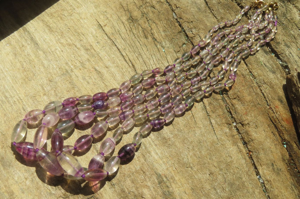 Polished Rainbow Fluorite Rice Shaped Beaded Necklace - Sold Per Item - From Namibia - Toprock Gemstones and Minerals 