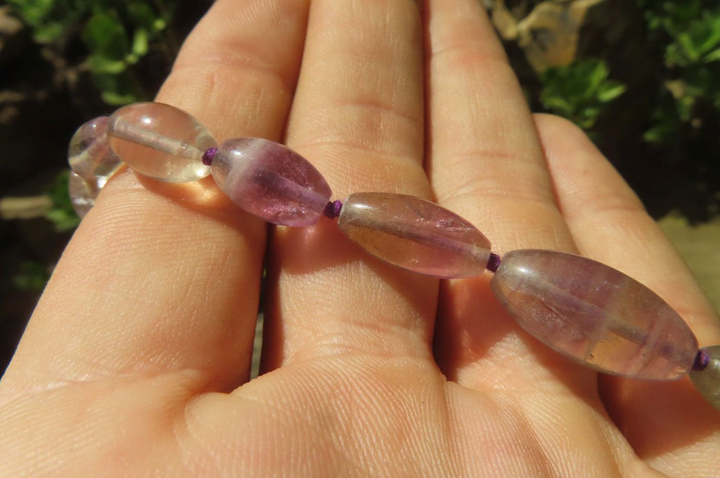 Polished Rainbow Fluorite Rice Shaped Beaded Necklace - Sold Per Item - From Namibia - Toprock Gemstones and Minerals 