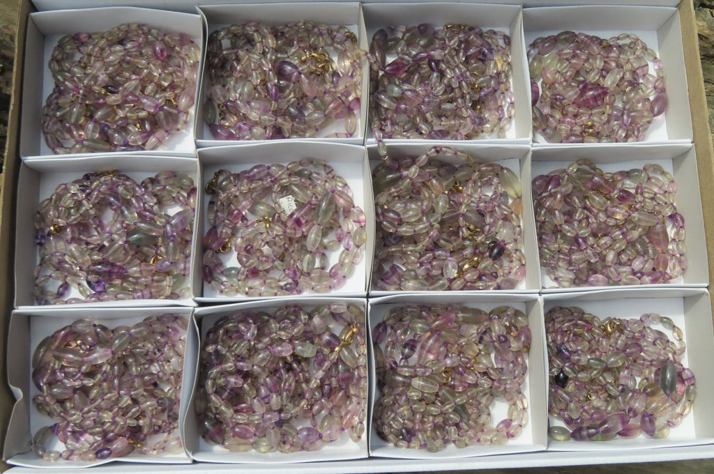 Polished Rainbow Fluorite Rice Shaped Beaded Necklace - Sold Per Item - From Namibia - Toprock Gemstones and Minerals 