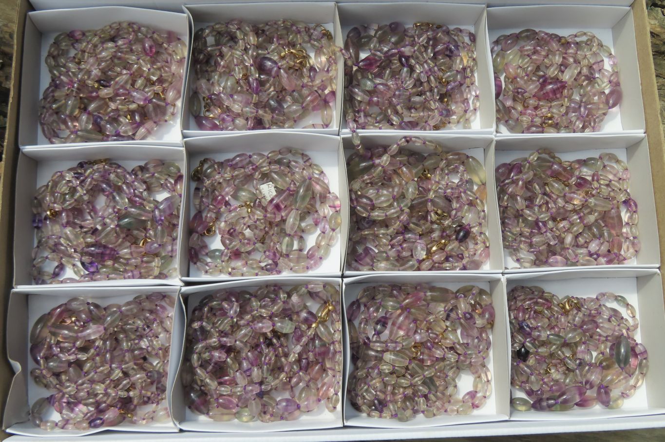 Polished Rainbow Fluorite Rice Shaped Beaded Necklace - Sold Per Item - From Namibia - Toprock Gemstones and Minerals 