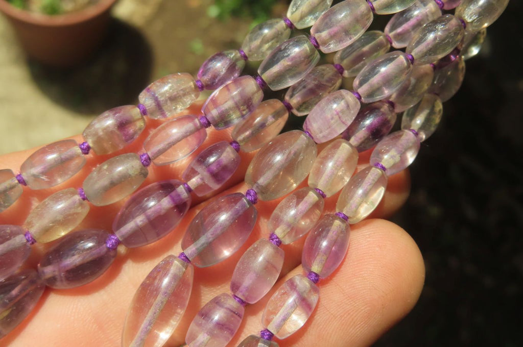 Polished Rainbow Fluorite Rice Shaped Beaded Necklace - Sold Per Item - From Namibia - Toprock Gemstones and Minerals 