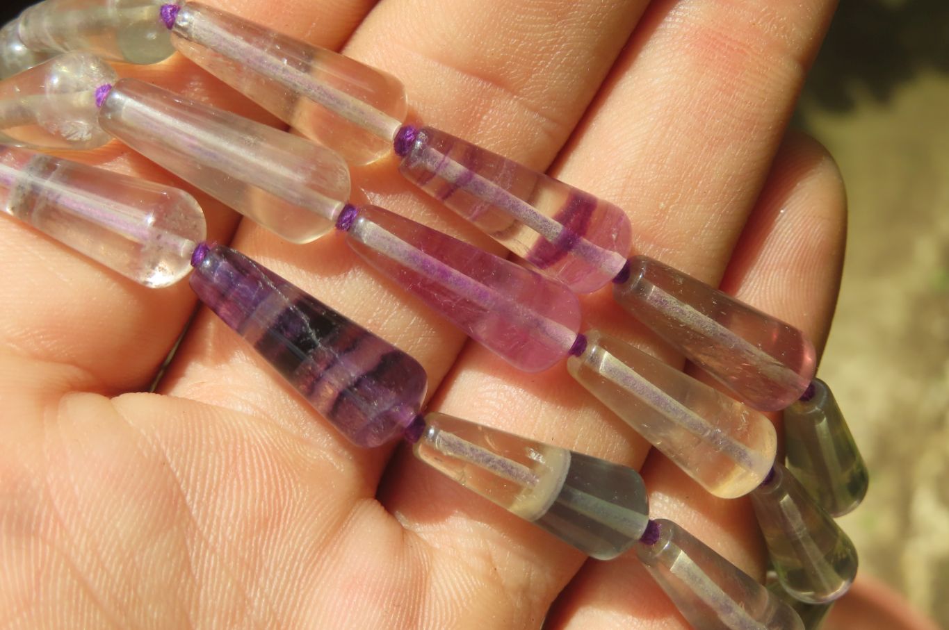 Polished Rainbow Fluorite Teardrop Beaded Necklace - Sold Per Item - From Namibia - Toprock Gemstones and Minerals 