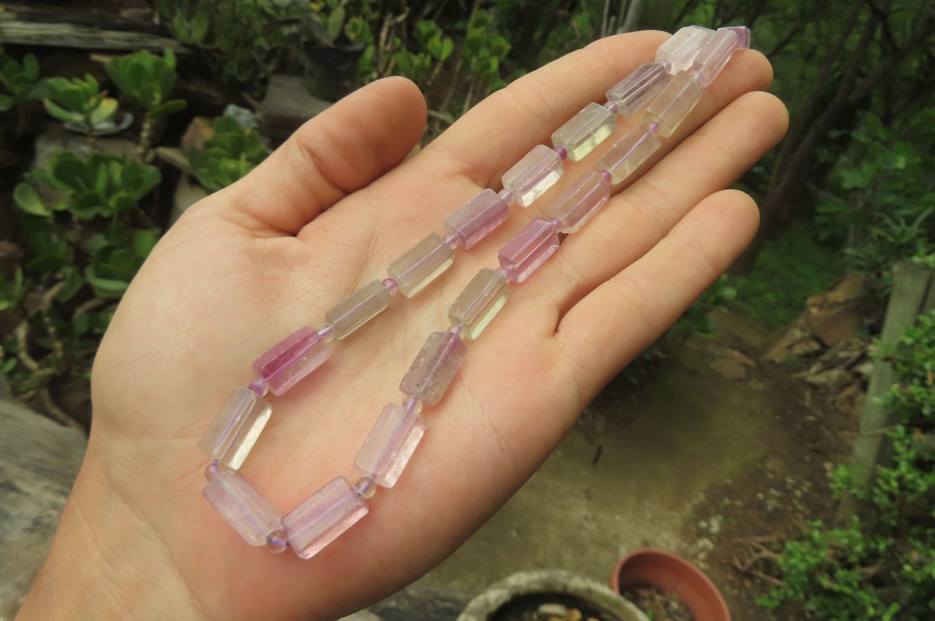 Polished Watermelon Fluorite Beaded Necklace - Sold Per Item - From Namibia - Toprock Gemstones and Minerals 