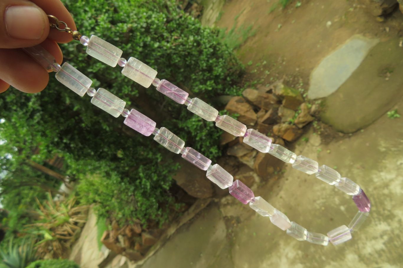 Polished Watermelon Fluorite Beaded Necklace - Sold Per Item - From Namibia - Toprock Gemstones and Minerals 