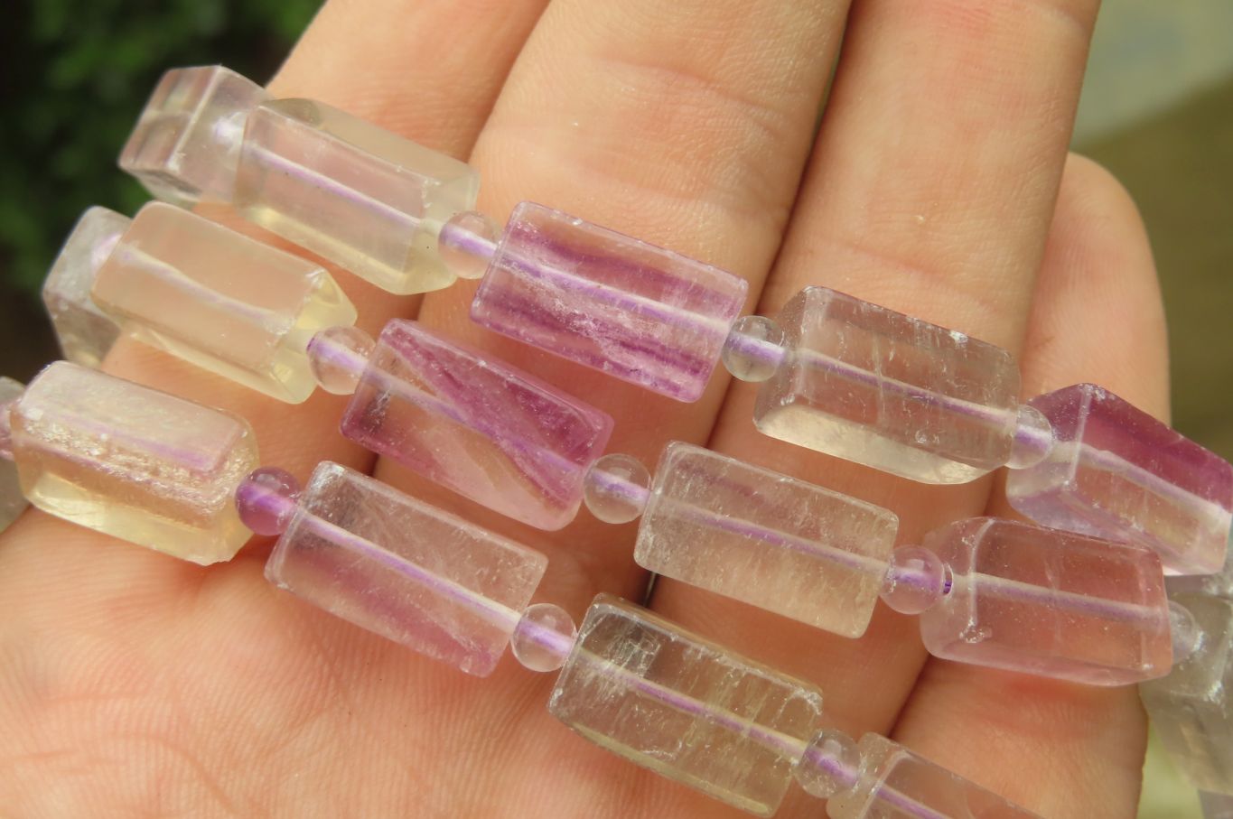 Polished Watermelon Fluorite Beaded Necklace - Sold Per Item - From Namibia - Toprock Gemstones and Minerals 