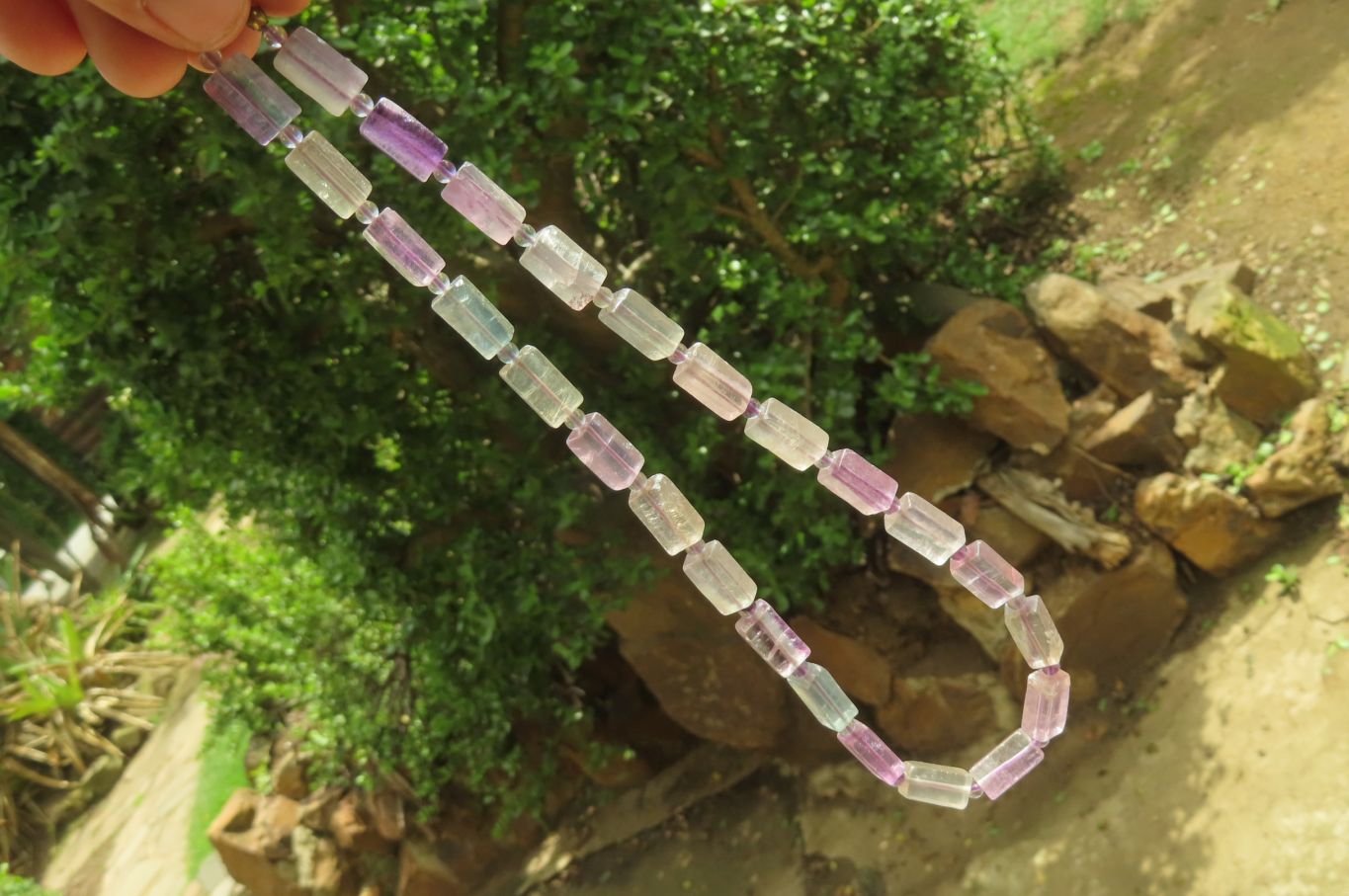 Polished Watermelon Fluorite Beaded Necklace - Sold Per Item - From Namibia - Toprock Gemstones and Minerals 